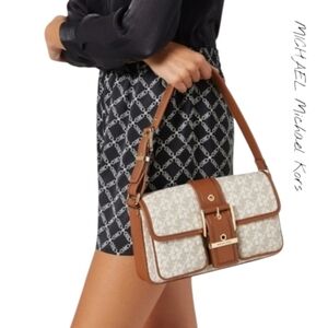 Michael Michael Kors Colby Medium Empire Monogram Shoulder Bag Vanilla Luggage